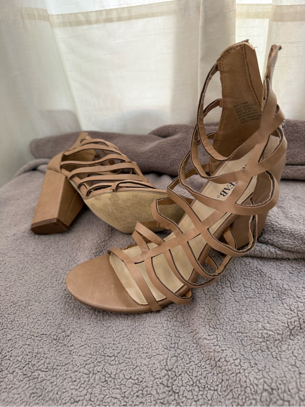 JustFab Nude Strappy Block Heel Sandals